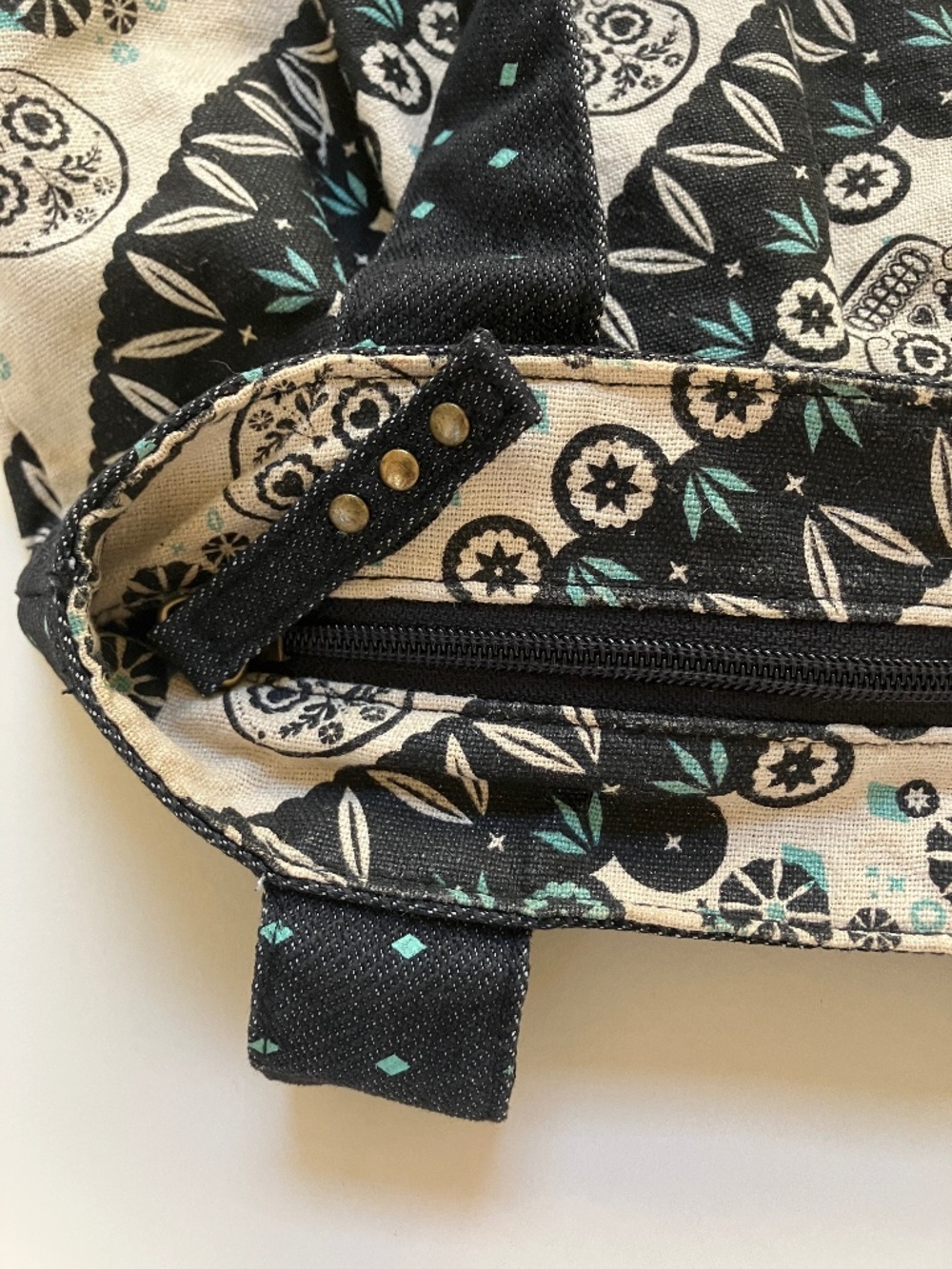 Loungefly Skull Purse Shoulder Bag Zipper Closure Tote Cotton Canvas - Picture 6 of 9